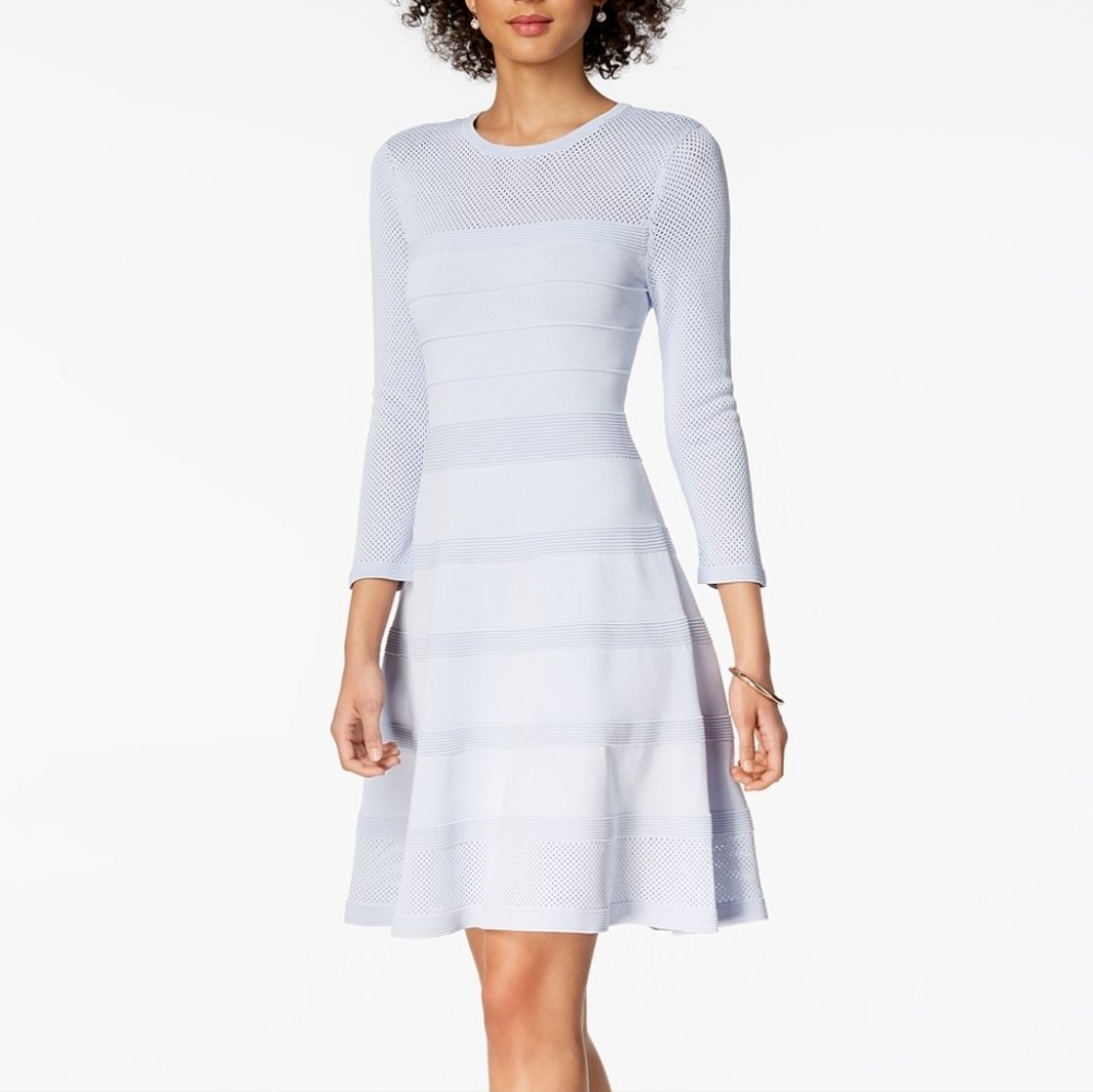 Vince camuto perforated fit and flare blue dress NWT